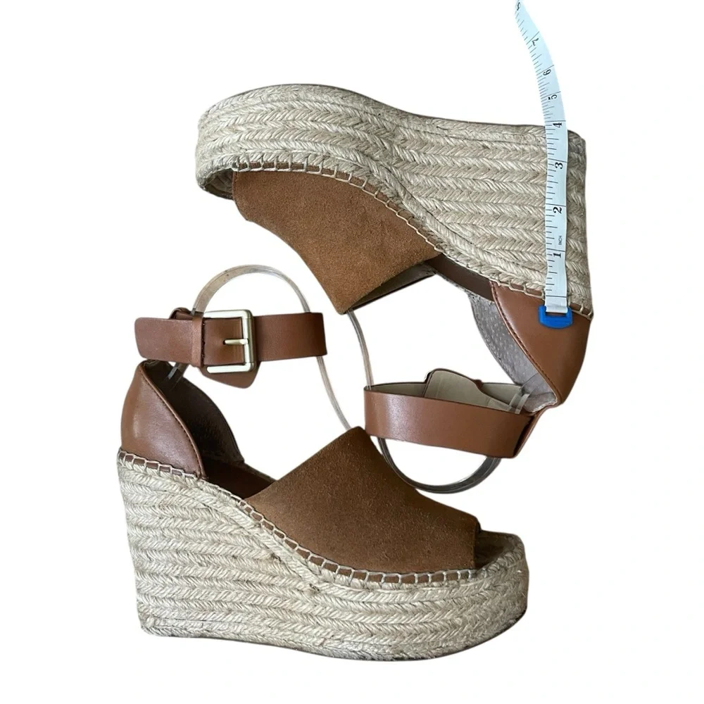 Marc Fisher Mladalyn Suede Brown Wedge Platform Espadrilles with Ankle Strap 6.5